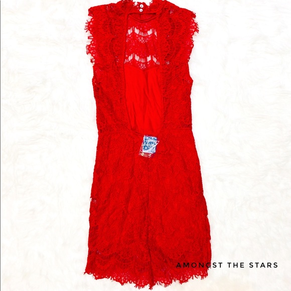 Free People Daydream Cherry Red Lace Mini Dress - Picture 7 of 8